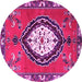 Round Machine Washable Medallion Pink Traditional Rug, wshtr1397pnk