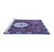 Sideview of Machine Washable Medallion Blue Traditional Rug, wshtr1397blu