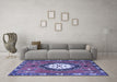 Machine Washable Medallion Blue Traditional Rug in a Living Room, wshtr1397blu