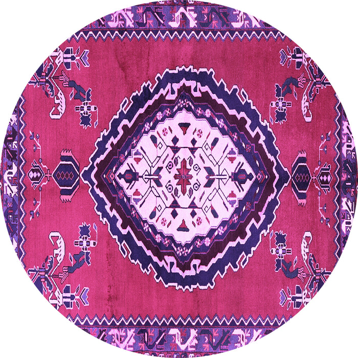 Round Medallion Purple Traditional Rug, tr1397pur