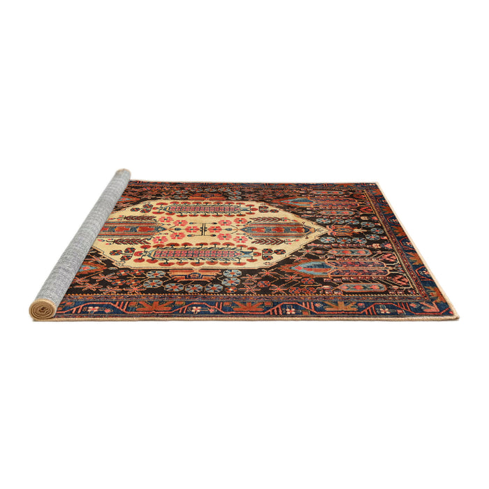 Sideview of Machine Washable Traditional Orange Brown Rug, wshtr1398