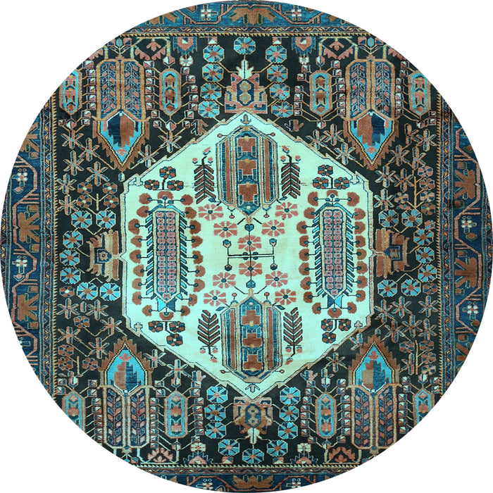 Round Machine Washable Persian Light Blue Traditional Rug, wshtr1398lblu