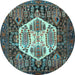 Round Machine Washable Persian Light Blue Traditional Rug, wshtr1398lblu