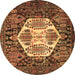 Round Machine Washable Persian Brown Traditional Rug, wshtr1398brn