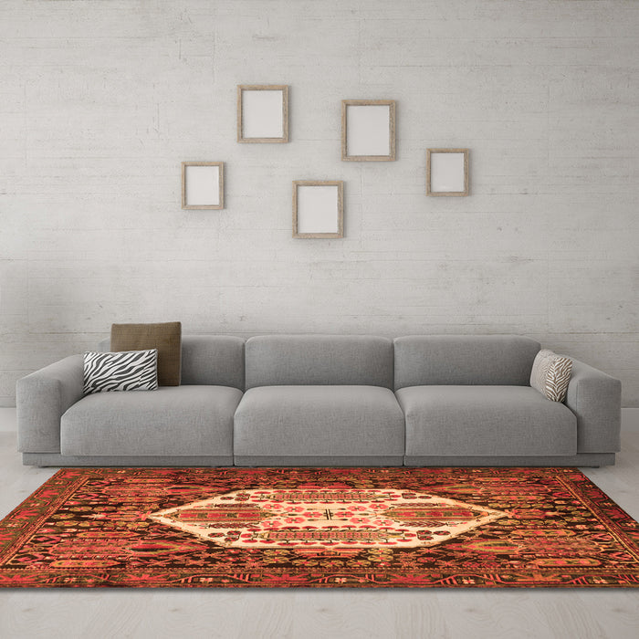 Machine Washable Persian Orange Traditional Area Rugs in a Living Room, wshtr1398org