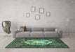 Machine Washable Persian Turquoise Traditional Area Rugs in a Living Room,, wshtr1398turq