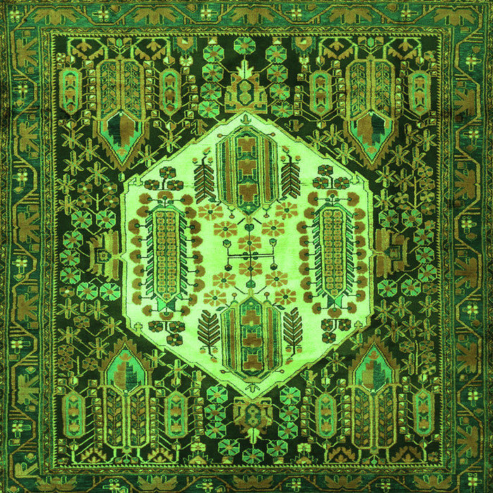 Round Machine Washable Persian Green Traditional Area Rugs, wshtr1398grn