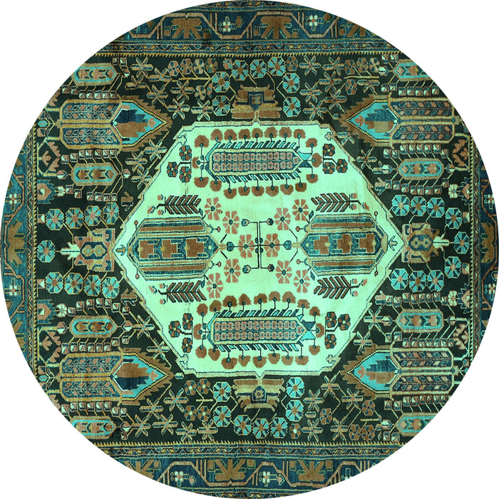 Round Persian Turquoise Traditional Rug, tr1398turq