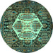 Round Persian Turquoise Traditional Rug, tr1398turq