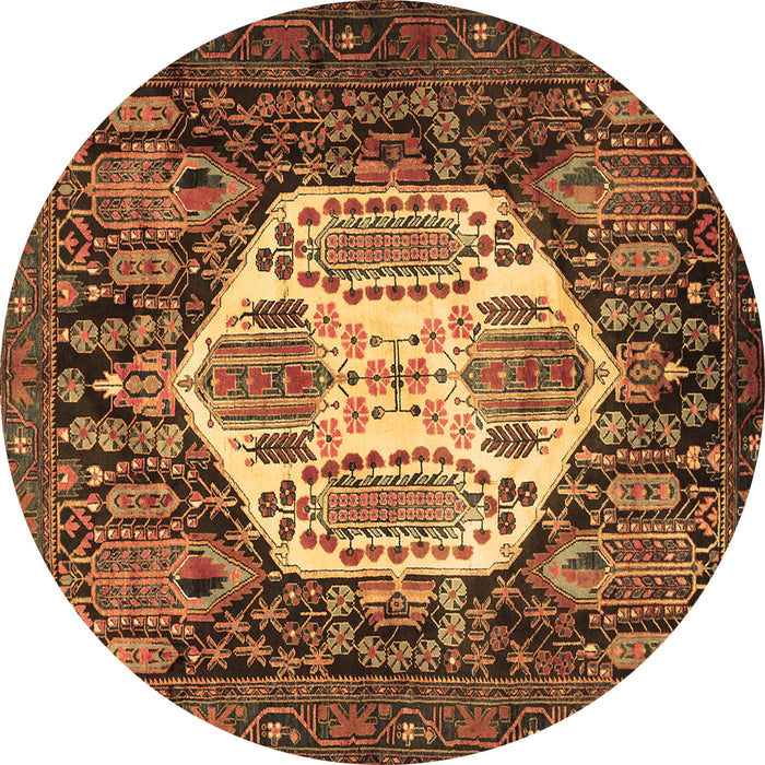 Round Persian Brown Traditional Rug, tr1398brn