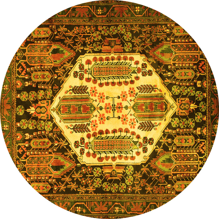 Round Persian Yellow Traditional Rug, tr1398yw