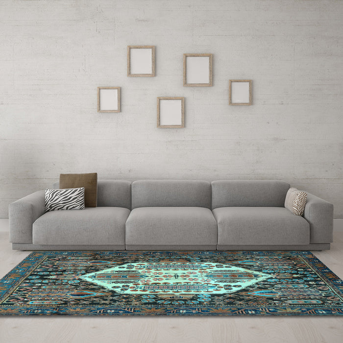 Machine Washable Persian Light Blue Traditional Rug in a Living Room, wshtr1398lblu