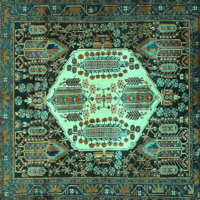 Square Machine Washable Persian Turquoise Traditional Area Rugs, wshtr1398turq
