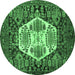 Round Persian Emerald Green Traditional Rug, tr1398emgrn