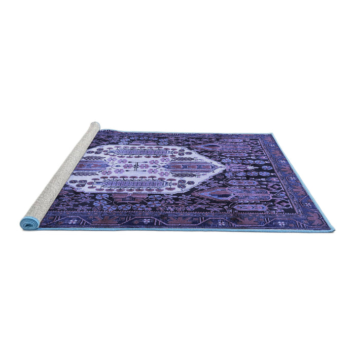 Sideview of Machine Washable Persian Blue Traditional Rug, wshtr1398blu