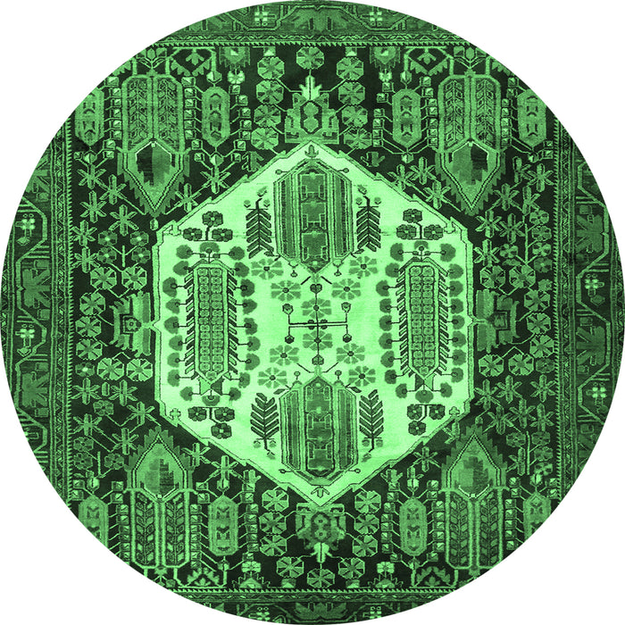 Round Machine Washable Persian Emerald Green Traditional Area Rugs, wshtr1398emgrn