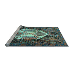 Sideview of Machine Washable Persian Light Blue Traditional Rug, wshtr1398lblu