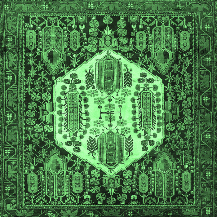 Square Persian Emerald Green Traditional Rug, tr1398emgrn
