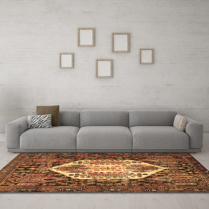 Machine Washable Persian Brown Traditional Rug in a Living Room,, wshtr1398brn