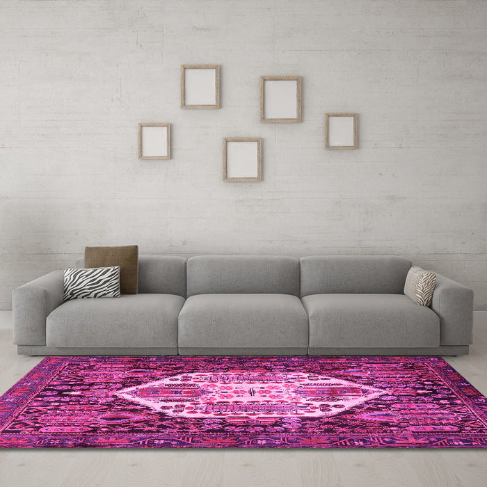 Machine Washable Persian Pink Traditional Rug in a Living Room, wshtr1398pnk