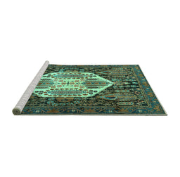 Sideview of Machine Washable Persian Turquoise Traditional Area Rugs, wshtr1398turq
