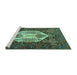 Sideview of Machine Washable Persian Turquoise Traditional Area Rugs, wshtr1398turq