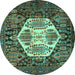 Round Machine Washable Persian Turquoise Traditional Area Rugs, wshtr1398turq