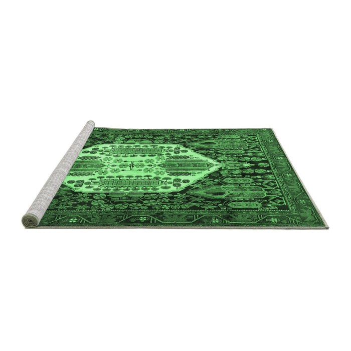 Sideview of Machine Washable Persian Emerald Green Traditional Area Rugs, wshtr1398emgrn