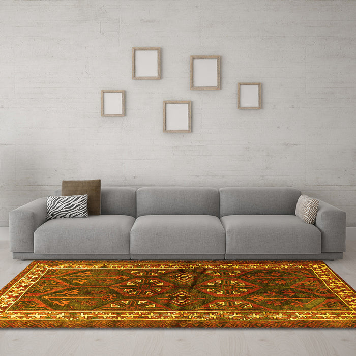 Machine Washable Persian Yellow Traditional Rug in a Living Room, wshtr1399yw