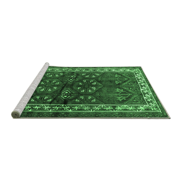 Sideview of Machine Washable Persian Emerald Green Traditional Area Rugs, wshtr1399emgrn