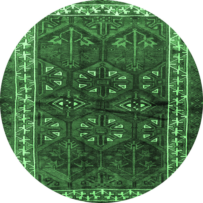 Round Machine Washable Persian Emerald Green Traditional Area Rugs, wshtr1399emgrn
