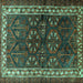 Square Machine Washable Persian Turquoise Traditional Area Rugs, wshtr1399turq