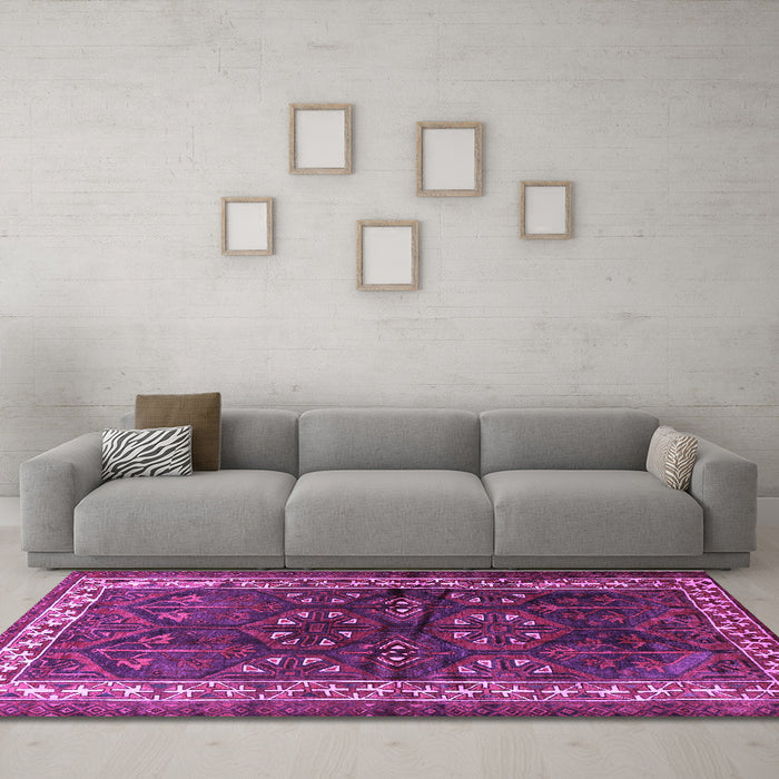 Machine Washable Persian Purple Traditional Area Rugs in a Living Room, wshtr1399pur