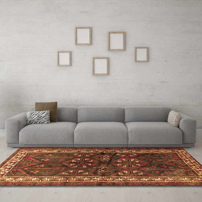 Machine Washable Persian Brown Traditional Rug in a Living Room,, wshtr1399brn