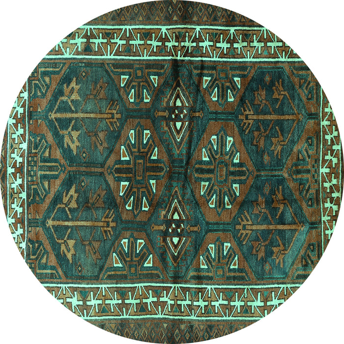 Round Persian Turquoise Traditional Rug, tr1399turq