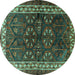 Round Persian Turquoise Traditional Rug, tr1399turq