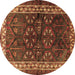 Round Machine Washable Persian Brown Traditional Rug, wshtr1399brn