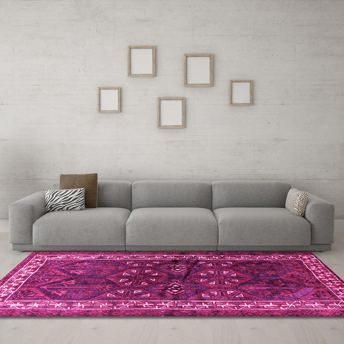 Machine Washable Persian Pink Traditional Rug in a Living Room, wshtr1399pnk