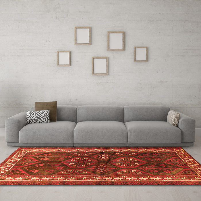 Machine Washable Persian Orange Traditional Area Rugs in a Living Room, wshtr1399org