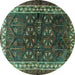 Round Machine Washable Persian Turquoise Traditional Area Rugs, wshtr1399turq