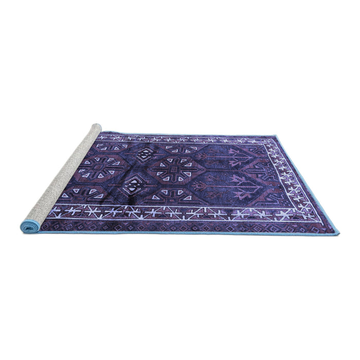 Sideview of Machine Washable Persian Blue Traditional Rug, wshtr1399blu