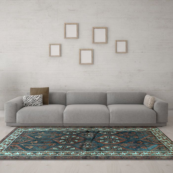 Machine Washable Persian Light Blue Traditional Rug in a Living Room, wshtr1399lblu
