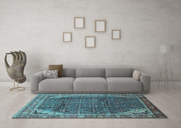 Machine Washable Persian Light Blue Traditional Rug in a Living Room, wshtr139lblu