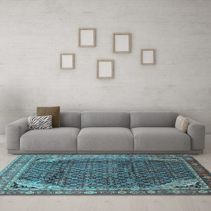 Machine Washable Persian Light Blue Traditional Rug in a Living Room, wshtr139lblu