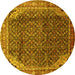 Round Machine Washable Persian Yellow Traditional Rug, wshtr139yw