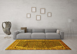 Machine Washable Persian Yellow Traditional Rug in a Living Room, wshtr139yw