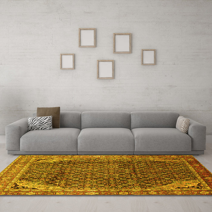 Machine Washable Persian Yellow Traditional Rug in a Living Room, wshtr139yw