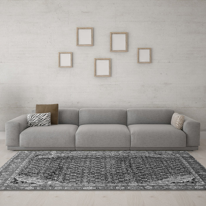 Machine Washable Persian Gray Traditional Rug in a Living Room,, wshtr139gry