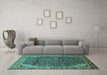 Machine Washable Persian Turquoise Traditional Area Rugs in a Living Room,, wshtr139turq