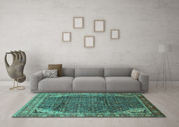 Machine Washable Persian Turquoise Traditional Area Rugs in a Living Room,, wshtr139turq